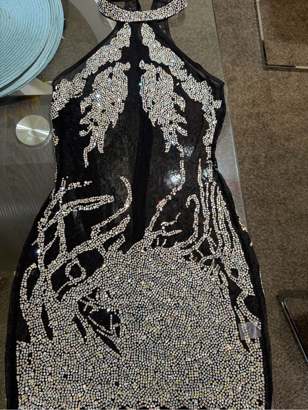 Fashion Nova Black Rhinestone Halter Sheath Dress